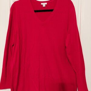 Chico's Red V Neck Long Sleeve Tunic Sweater in size 2 (12/14) Petite